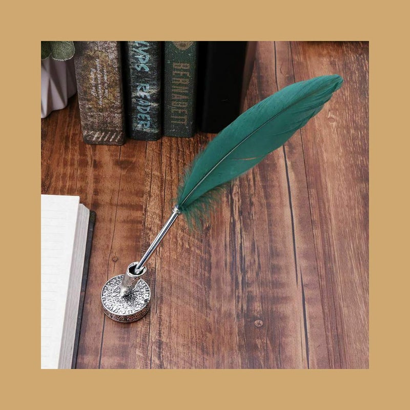 Acxico 1Pcs Vintage Round Metal Insertion Pen Holder Feather Quill Dip Pens Base for School Office Supplies Student Gift - Image 3